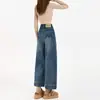 Calça Jeans Reta de Cintura Alta para Mulheres, Novo Estilo Primavera e Outono, Petite de Ponta Cropped Estreita Perna Larga Solta Calça de Vovó