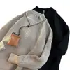 Suéter Pulôver Masculino Tendência Primavera Estilo Preguiçoso, Tricô Versátil Retrô de Caimento Solto para Casais, Gola Meio Aberta com Zíper