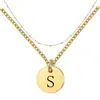 Estilo Europeo y Americano de Nuevo Producto Transfronterizo Acero Inoxidable Redondo de 10 mm 26 Letras Mayúsculas Versátil Cadena para Clavícula Cadena de Perlas de Doble Capa Collar
