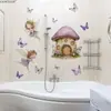 M20598 Casa Criativa de Cogumelo Roxo Menina Fada Borboleta Adesivos de Parede Decoração de Quarto Sala de Estar Adesivos de Parede Autoadesivos