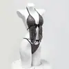 Lingerie Sexy Vermelha para Mulheres, Estampa de Leopardo, Decote em V Profundo, Transparente, Peça Única de Dormir Três Pontos com Costura Dupla na Virilha 2818