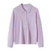 Estilo Nuevo Primavera y Verano Importado de Alemania, Hilo Yangzi Hilado Fino 100% Lana Pura Cuello Polo Manga Larga Corte Ajustado Top Versátil