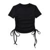 Verão Novo Europeu e Americano Mulheres Crewneck Short Drawstring T-shirt Top C76408