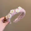 Atmosfera Doce e Suave Headband de Pelúcia Cabeça de Flor de Creme Estilo Francês com Flores de Lã, Headband de Estilo Nicho com Coroa Alta