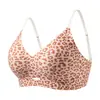 Ropa interior moldeadora Sexy Salvaje Estampado de Leopardo Tallas Grandes para Mujer Europea y Americana Sin Varillas Push-Up Soporte Hermoso para el Pecho Anticaída Sujetador de Soporte
