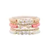 Elegante e Personalizado Estilo Simples Coração de Pêssego Letra Love Argila Macia Trançado Elástico Pulseira Feminina Conjunto de Cinco Peças