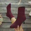 Botas de moda de punto con punta fina y tacón alto, colección otoño 2026, corte ajustado, estilo europeo y americano, disponibles en tallas grandes, botines elásticos para mujer