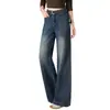 Jeans vintage de pierna ancha de tiro alto azul hechos a medida para mujer, nuevo estilo otoño 2026, holgados, adelgazantes, con caída, corte recto versátil