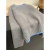 Suéter Corto de Punto para Mujer Otoño e Invierno Nuevo Engrosado Cómodo Suave Color Bloqueado Cuello Redondo 100% Lana Pura Pulóver