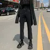 Jeans Preto Feminino Chegada Nova Primavera e Verão 2023 Cintura Alta Cropped Tubo Reto All-Match Emagrecedor Tubo Fumaça Calça Chic Primavera e Outono