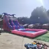 Resbaladilla inflable de cocotero rosa y morado, resbaladilla acuática exterior para niños con piscina, equipo de diversión para parque temático