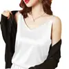 Camisola de Seda de Amora com Decote em V, Resistente, de Fundo Alto, Imitação de Seda, Conjunto Feminino e Versátil com Base de Cetim