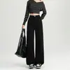 Calça Jeans Reta de Cintura Alta Preta para Mulheres, Outono e Inverno 2025, Forrada com Lã, Caimento Solto, Versátil, Emagrecimento, Perna Larga Estreita, Comprimento até o Chão