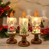 Luz de noche de árbol de Navidad vela Decoración navideña nieve cayendo caricatura bola de cristal lámpara adorno creativo