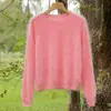 Suéter de Lã com Gola Redonda e Fio Floral 100% Caxemira Pura Feminino, Malha de Tricô Estilo Solto e Preguiçoso, Suéter de Outono e Inverno, Macio e Aconchegante