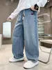 Jeans de Pierna Ancha para Niños de Primavera y Otoño Pantalones Largos Casuales Rectos Sueltos de Moda para Niños Medianos y Grandes Estilo Coreano Pantalones Cargo Lavados