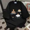 Camiseta de manga corta con estampado de dibujos animados lindos de seda de leche para parejas, top versátil holgado de verano para Instagram, estilo unisex