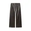 Para Comércio Exterior Transfronteiriço Europeu e Americano Roupas Femininas, Populares no Aliexpress, Calças de Couro Sintético Versáteis Vintage de Outono de Perna Larga
