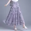Saia de Renda Estampada Nova Primavera/Verão 2026 para Mulheres, Estilo Fresco Artístico Solto, Saia Evasê com Cintura Elástica Floral