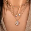 Moda Bohemia Transfronteriza Europea y Americana Trendy Collar Multicapa de Perlas con Incrustaciones de Estrella de Diamantes Completo Cadena Clavícula para Mujer
