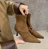 Botines Elegantes de Tacón Alto y Ajustados para Mujer 2025 Otoño Nuevos con Hebilla Puntiagudos Elegantes Botines Cortos Botines Individuales Retro