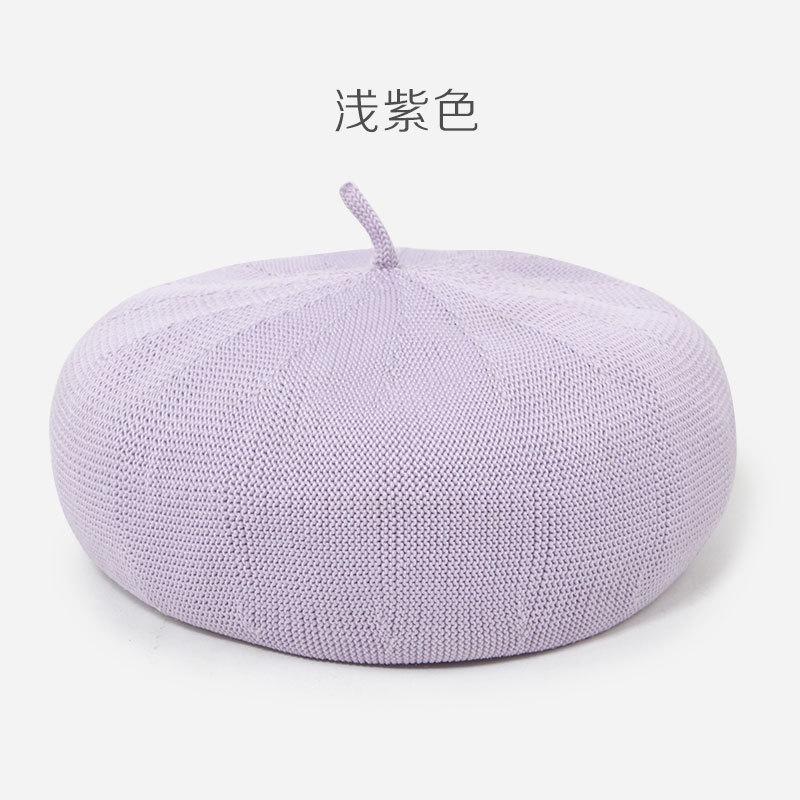 涤纶丝贝雷帽实物图浅紫色