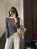 Suéter de punto a rayas de moda estilo coreano con hombros descubiertos y mangas acampanadas, suéter ajustado para mujer, nuevo de otoño/invierno H091715