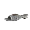 Sandalias de Punta Cuadrada 2026 para Uso en Exteriores, Mocasines Versátiles, Nuevas Pantuflas de Moda con Lentejuelas para Mujer, Tacón Grueso para Verano