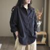 Camisa de Algodón Puro para Mujer de Primavera y Otoño Estilo Casual Japonés y Coreano Holgada Talla Grande de Botones Sencillos Color Sólido Manga Larga Cárdigan Top Chaqueta