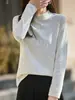 2025 Novo Outono e Inverno Tricô Retrô Gola Alta Meia Manga Feminino Jacquard Pulôver Camisa Base Solta Top