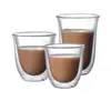 Fábrica de vasos de vidrio de borosilicato alto personaliza vasos de café de vidrio de doble pared con aislamiento, vasos de leche de vidrio creativos de grado alimenticio