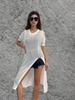 Novo Vestido de Praia Tricotado Vazado com Fenda de Manga Curta Europeu e Americano para Primavera e Verão, Vestido com Gola Careca, Blusa Tricotada, Roupa Protetora Solar para Mulheres
