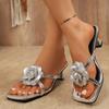 Zapatillas de tacón alto con flores estilo dulce de hada 2025 Verano Nuevo Sandalias de punta abierta Talla 43 Exportación Zapatos sexys de mujer