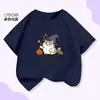 Comércio Exterior Camiseta Infantil de Manga Curta Halloween Abóbora para Meninos e Meninas Top Cartoon Estampado de Meia Manga Vermelho Algodão Puro Verão