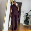 Roupas Femininas Europeias e Americanas 2025 Novo Estilo Outono Doce e Fresco Camisa de Gola Alta com Botões Duplos Calça Reta de Cintura Alta Conjunto de Duas Peças