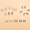 Uñas Cortas Press-On Estilo Francés Transparente Nude con Cinta Negra, Brillo Deslumbrante y Temperamento Suave, Puntas de Uñas Postizas Desmontables Venta al por Mayor