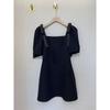 Vestido Petite de Verão 2026 Estilo Hepburn Decote Quadrado Vestidinho Preto Verão Fluido Europeu Linha A Vestido de Platycodon