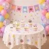 Lindo banner de cumpleaños con temática de Kirby con letras, patrones de nubes y estrellas, decoraciones para topper de pastel