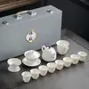 Porcelana branca gorda de carneiro Dehua conjunto de chá kung fu atacado empresa imprimível logotipo conjunto de presente de inauguração caixa de presente