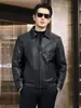 Chaqueta de cuero para hombre para primavera, otoño e invierno, hecha de piel de vaca de capa superior, rellena de plumón, adecuada para hombres de mediana edad y mayores, con forro polar añadido y acolchado engrosado