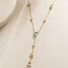 Colar Transfronteiriço Yuhui em Aço Titânio com Zircônia Colorida em Formato de Gota, Corrente em Y, Banhado a Ouro Real, Colar em Aço Inoxidável que Mantém a Cor
