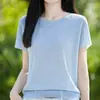 Camiseta de Manga Corta para Mujer Estilo Old Money, Cuello Redondo, Corte Holgado, Adelgazante, Suéter de Punto de Bambú, Moderno, Transpirable, Fresco, Nuevo Top