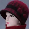 Otoño Invierno Mujer de mediana edad y anciana Cálido con felpa interior Sombrero de lana para madre Sombrero de pescador tejido con protección para las orejas y protección contra el frío de pelo de conejo para señora mayor abuela