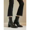 Botines ajustados, elásticos, de tacón grueso retro para mujer, nueva colección 2025, de tacón alto, punta cuadrada, botines tipo Martin