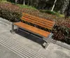 Silla de Parque de Acero Inoxidable Banco Exterior Patio Jardín Silla de Ocio Anti-Corrosión Respaldo de Madera Maciza Asiento Banco Cuadrado