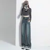 Jeans Anchos Negro Gris Primavera y Otoño para Mujer Tendencia de Primavera Nuevo Invierno Forrados de Polar Cintura Alta Pantalones Rectos Estrechos