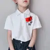 Camiseta polo 100% algodão puro, estilo novo, para meninos e meninas, camiseta interna de moda infantil estilo chinês, versão estudante, branca casual