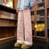 Pantalones de invierno del noreste bajo cero sin diferencia de precio, sonido de sacudida de invierno, explosión, lana de cordero, rombos, moda, unisex, pierna ancha, pantalones de algodón con llanto de algodón