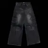 Jeans Reto Largo Solto Estilo Dark Gótico Unissex Estilo High Street Americano Outono e Inverno Novas Calças Compridas