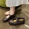Zapatos Mary Jane Individuales de Retazos de Ante Sintético con Velcro para Mujer Zapatos Retro para Mujer Estilo Suave Otoño Boca Baja Nuevo Fondo Plano